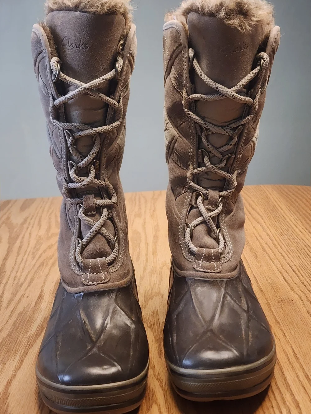 Clarks Brown and Black Women's Winter Rain Boots with Faux Fur Trim